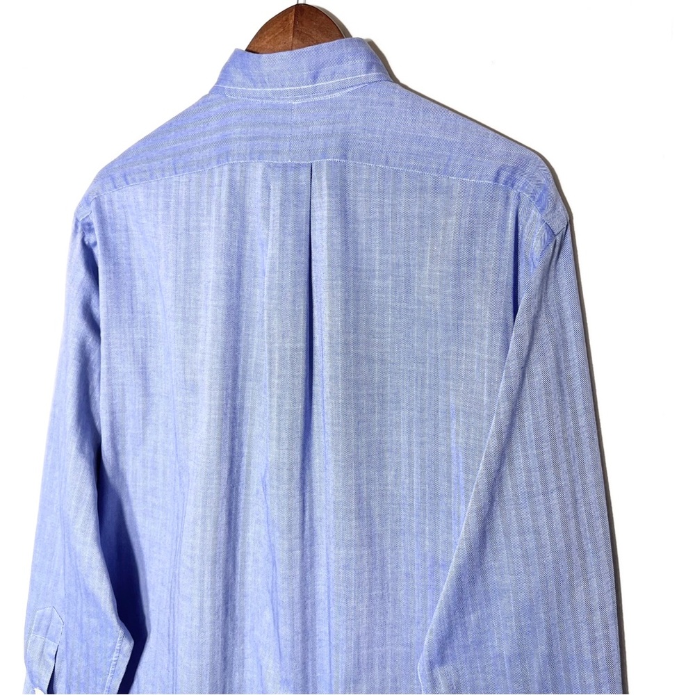 Polo Mens Blue Herringbone Striped Long Sleeve Buttondown Shirt - Picture 6 of 11